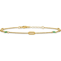 14K Yellow Gold Polished Green Zircon Beads Anklet with Extender - 10" Total Length