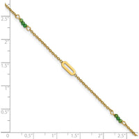 14K Yellow Gold Polished Green Zircon Beads Anklet with Extender - 10" Total Length