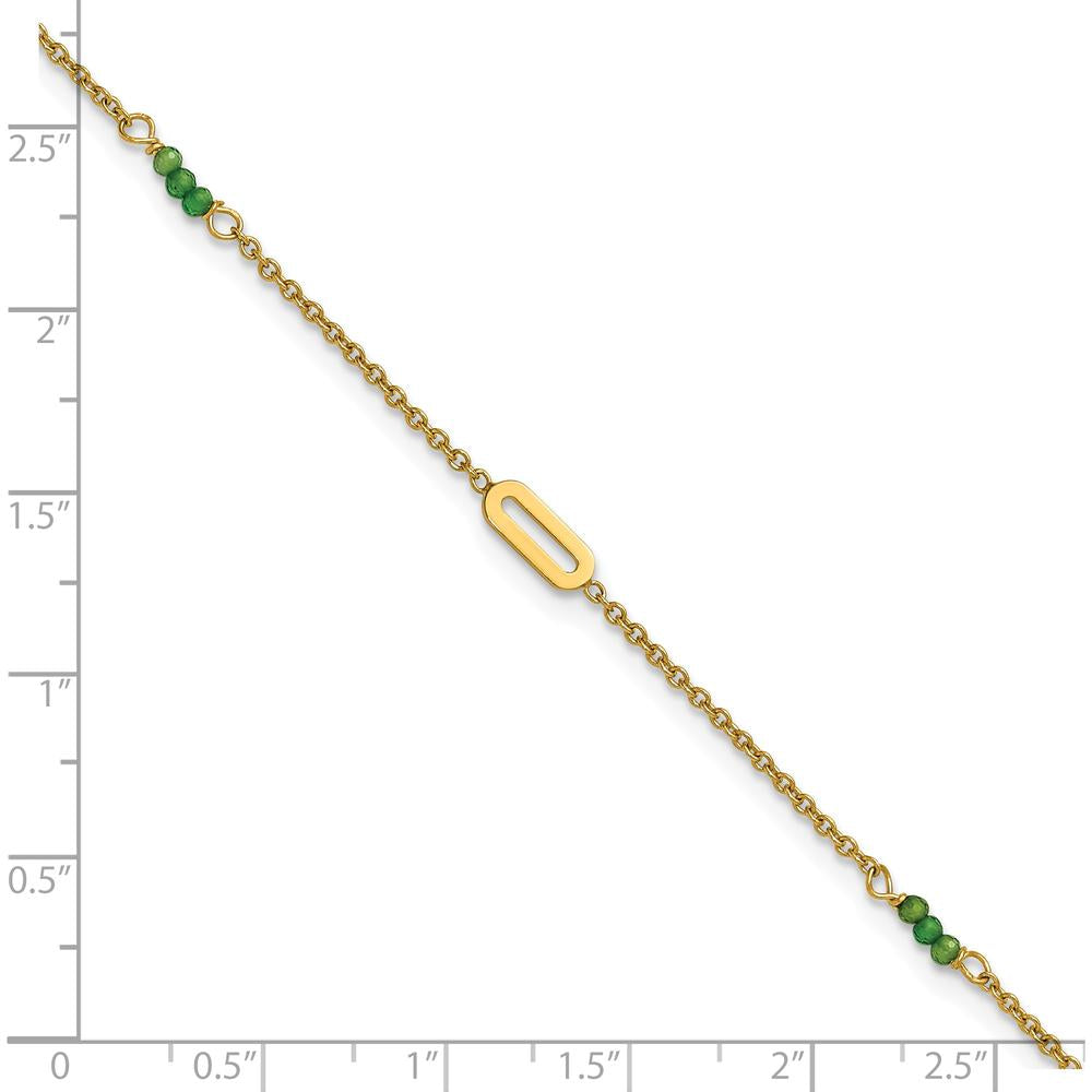 14K Yellow Gold Polished Green Zircon Beads Anklet with Extender - 10" Total Length