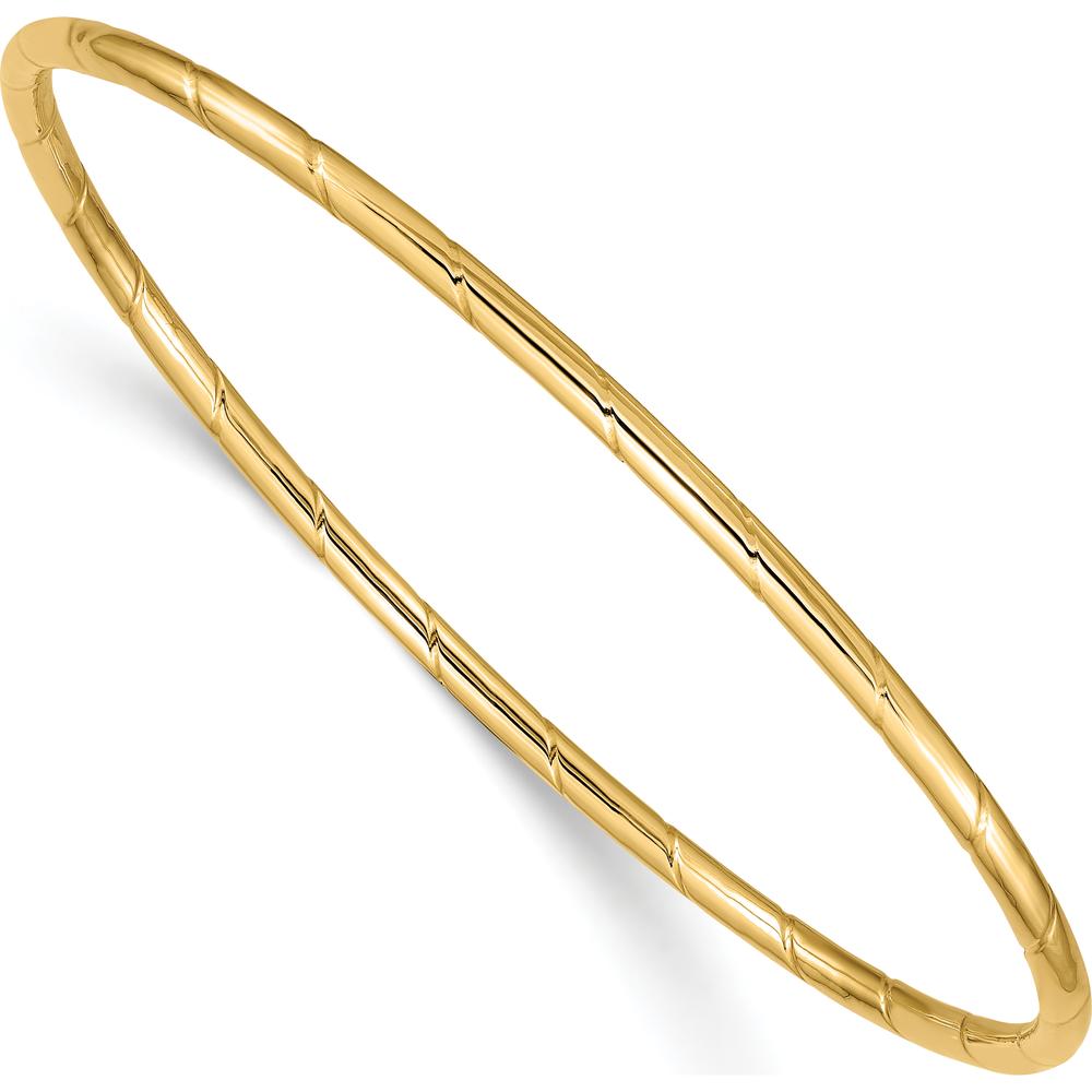 14K Yellow Gold Polished Grooved 2.50mm Slip-On Bangle Bracelet by Oro Pregiato