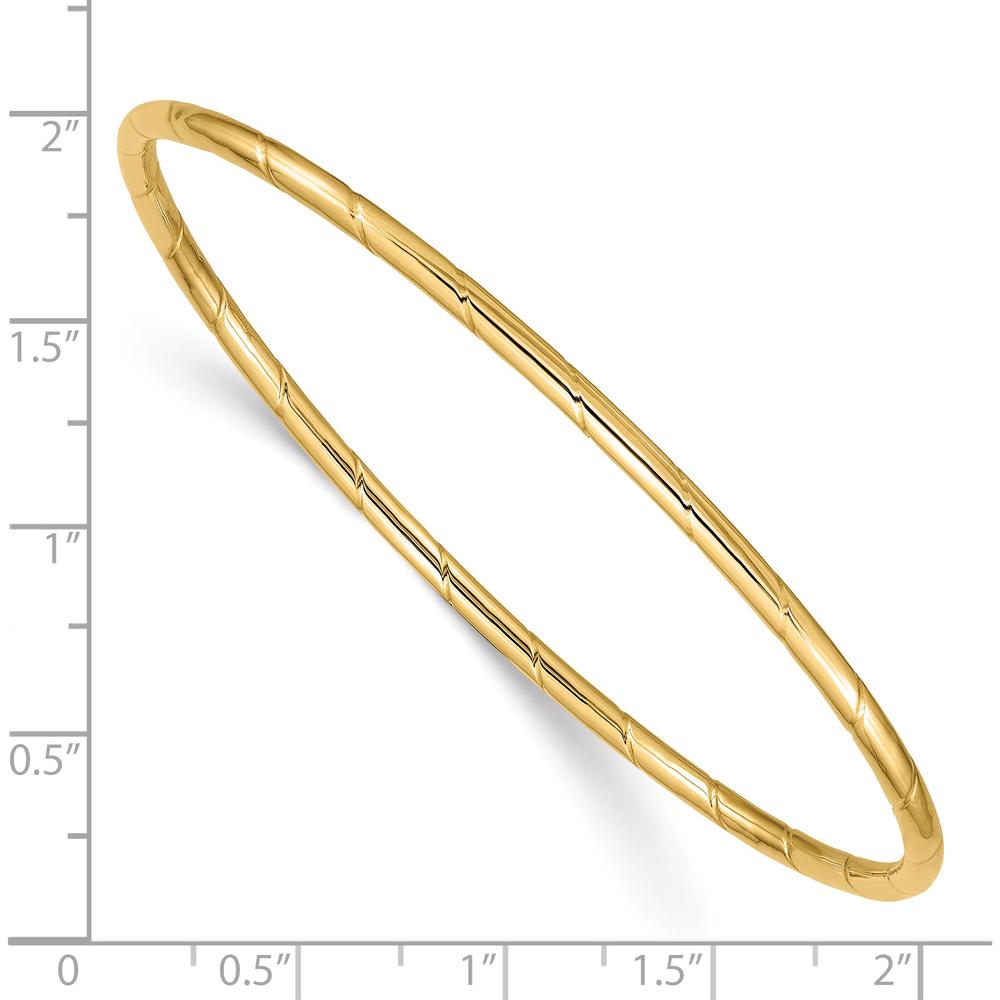 14K Yellow Gold Polished Grooved 2.50mm Slip-On Bangle Bracelet by Oro Pregiato