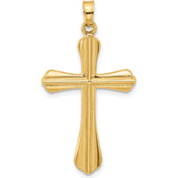 14K Yellow Gold Polished Grooved Cross Pendant - 35.4mm by Oro Pregiato