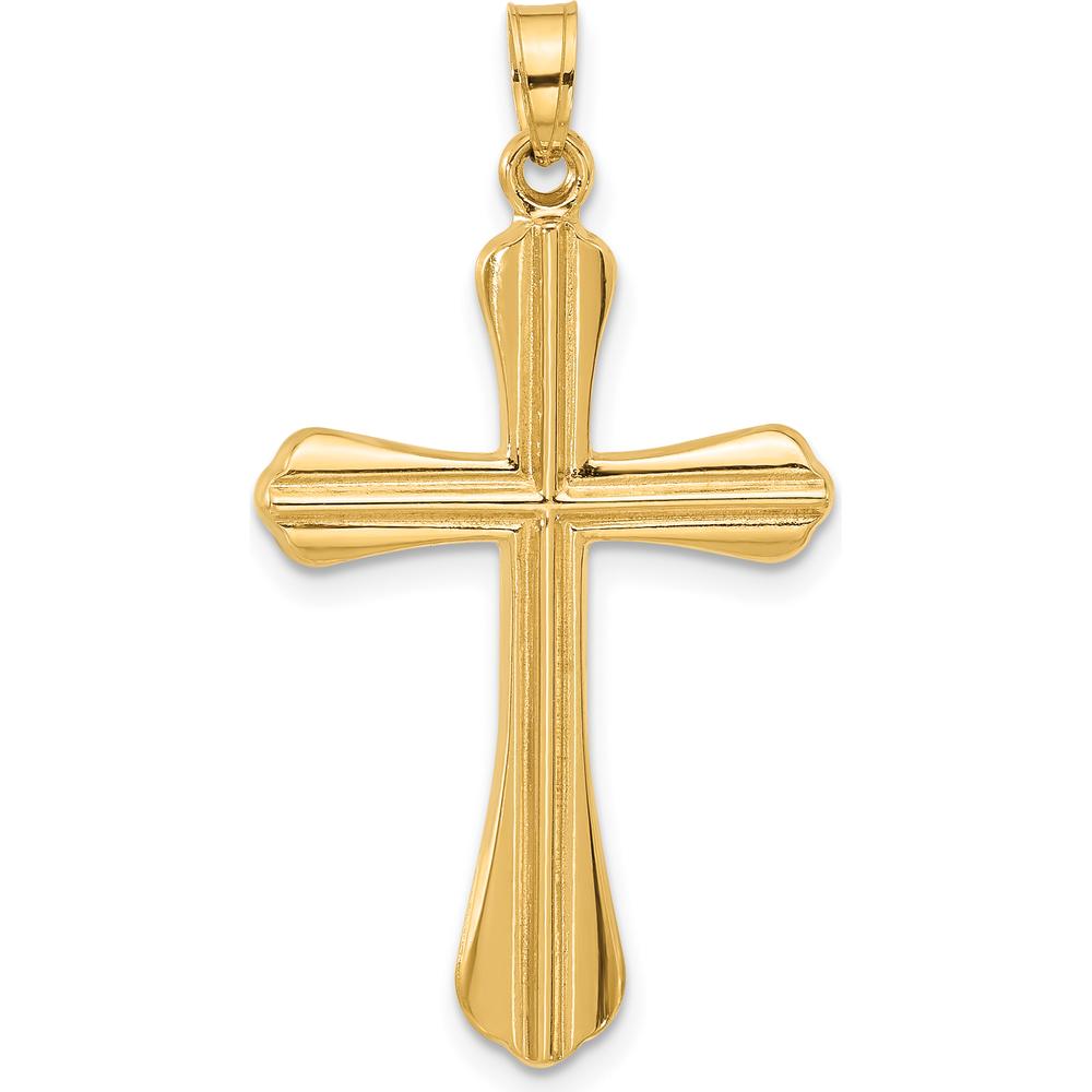 14K Yellow Gold Polished Grooved Cross Pendant - 35.4mm by Oro Pregiato