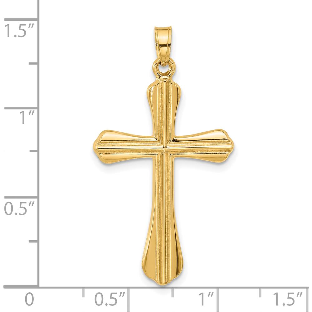 14K Yellow Gold Polished Grooved Cross Pendant - 35.4mm by Oro Pregiato