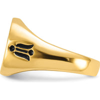 14K Yellow Gold Polished Grooved Masonic Ring with Black Enamel Detailing by IBGoodman