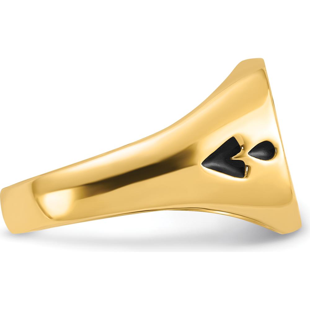 14K Yellow Gold Polished Grooved Masonic Ring with Black Enamel Detailing by IBGoodman