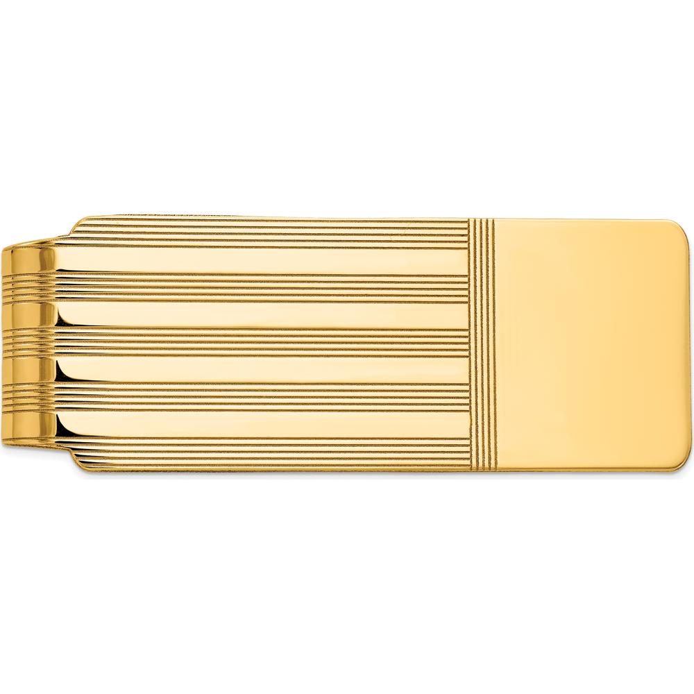 14K Yellow Gold Polished Grooved Money Clip with Engravable Surface by Oro Pregiato