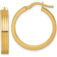 14K Yellow Gold Polished Grooved Tube Hoop Earrings - 24mm Length by 0