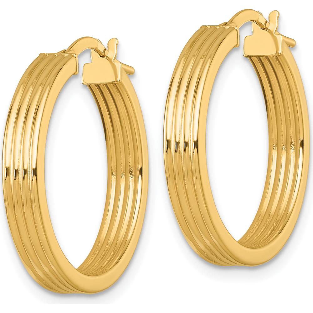 14K Yellow Gold Polished Grooved Tube Hoop Earrings - 24mm Length by 0