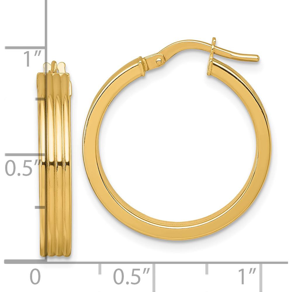 14K Yellow Gold Polished Grooved Tube Hoop Earrings - 24mm Length by 0