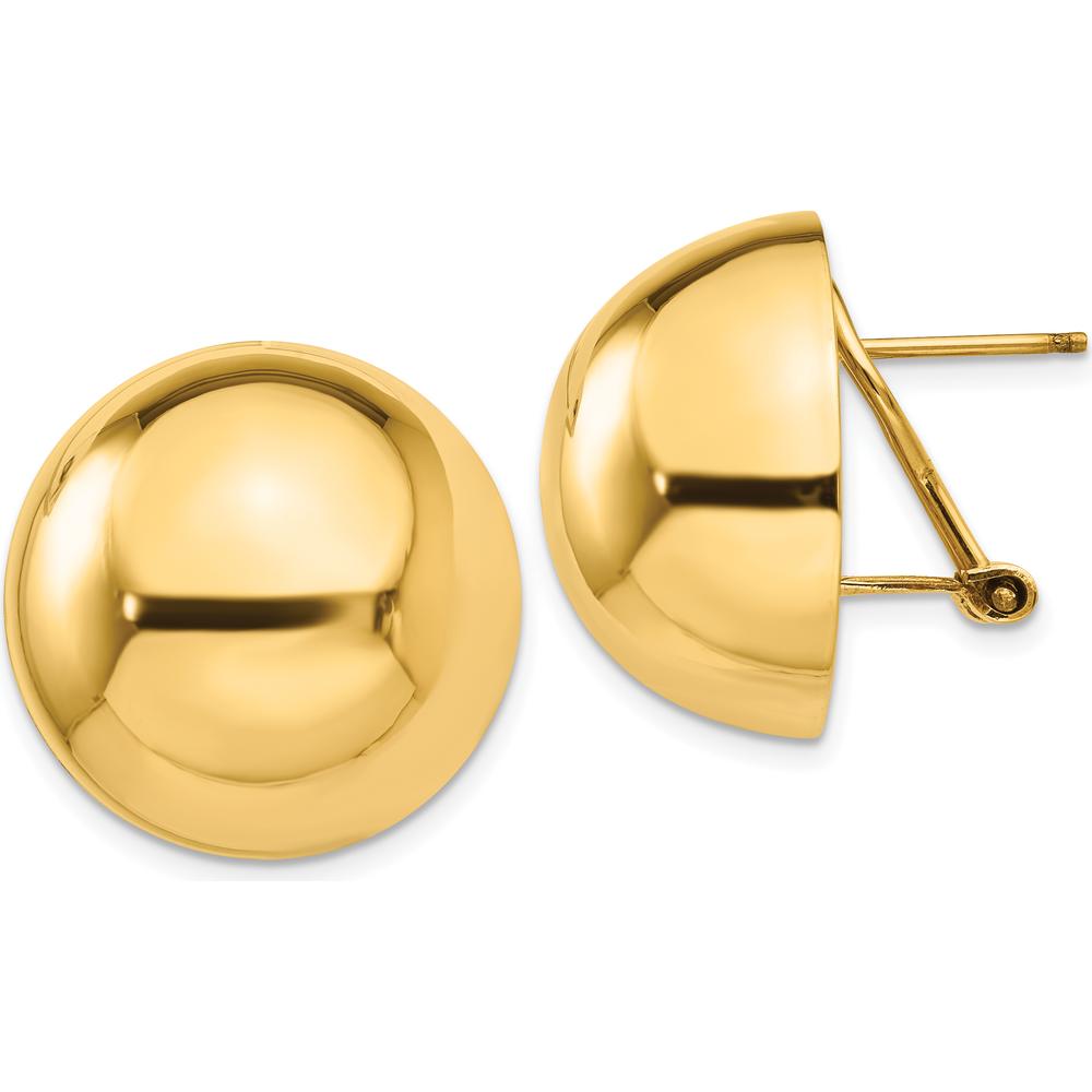 14K Yellow Gold Polished Half Ball Button Earrings with Omega Back Closure by 0