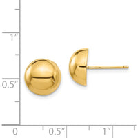 14K Yellow Gold Polished Half Ball Button Post Earrings - 10mm by Oro Pregiato