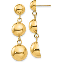 14K Yellow Gold Polished Half Ball Dangle Earrings - 40mm Length by Oro Pregiato