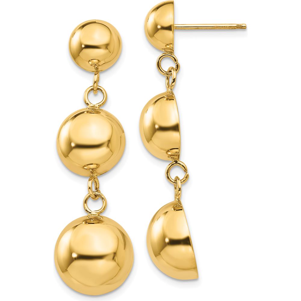 14K Yellow Gold Polished Half Ball Dangle Earrings - 40mm Length by Oro Pregiato