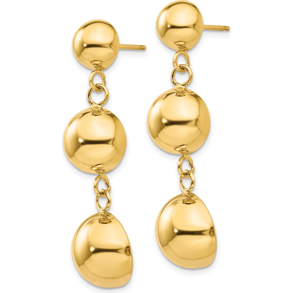 14K Yellow Gold Polished Half Ball Dangle Earrings - 40mm Length by Oro Pregiato
