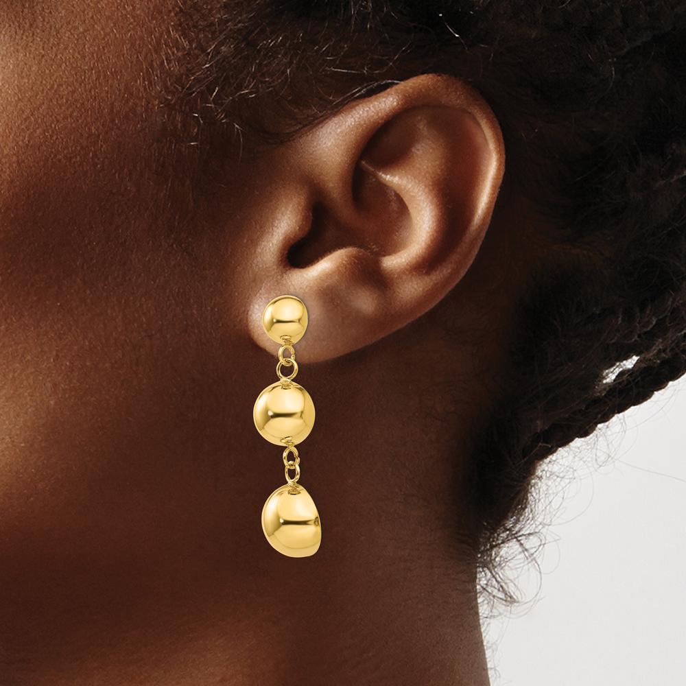 14K Yellow Gold Polished Half Ball Dangle Earrings - 40mm Length by Oro Pregiato