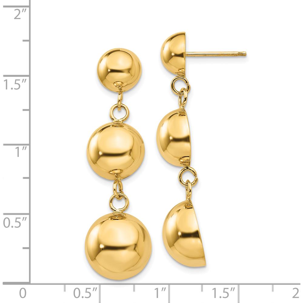 14K Yellow Gold Polished Half Ball Dangle Earrings - 40mm Length by Oro Pregiato