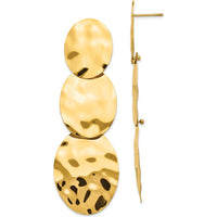 14K Yellow Gold Polished Hammered Dangle Earrings with Post & Push Back Closure - 65mm Long by Oro Pregiato