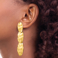 14K Yellow Gold Polished Hammered Dangle Earrings with Post & Push Back Closure - 65mm Long by Oro Pregiato