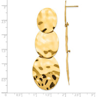 14K Yellow Gold Polished Hammered Dangle Earrings with Post & Push Back Closure - 65mm Long by Oro Pregiato