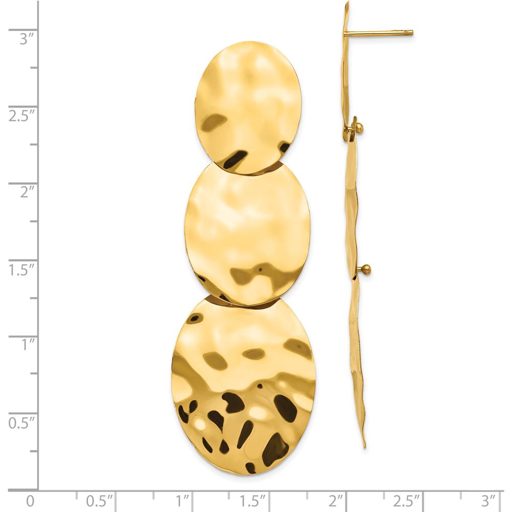 14K Yellow Gold Polished Hammered Dangle Earrings with Post & Push Back Closure - 65mm Long by Oro Pregiato