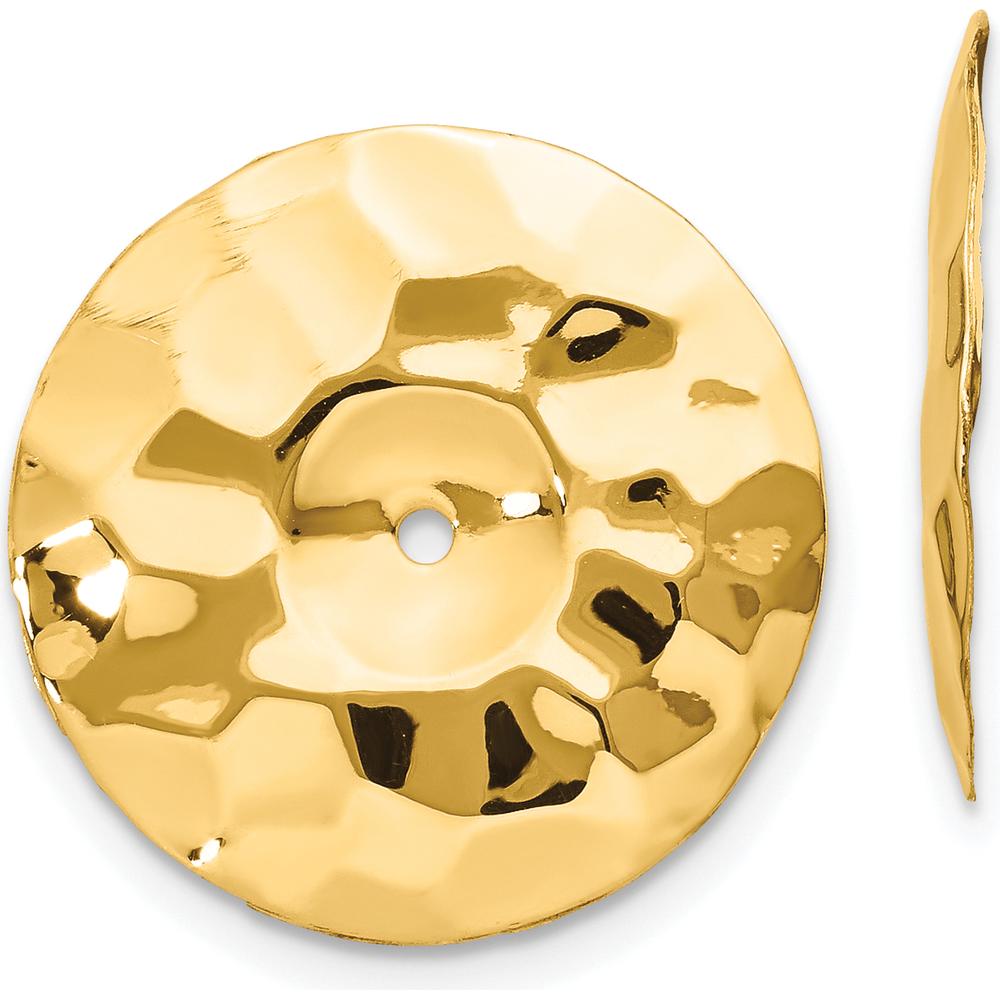 14K Yellow Gold Polished Hammered Disc Earring Jackets - 16mm Length by Oro Pregiato