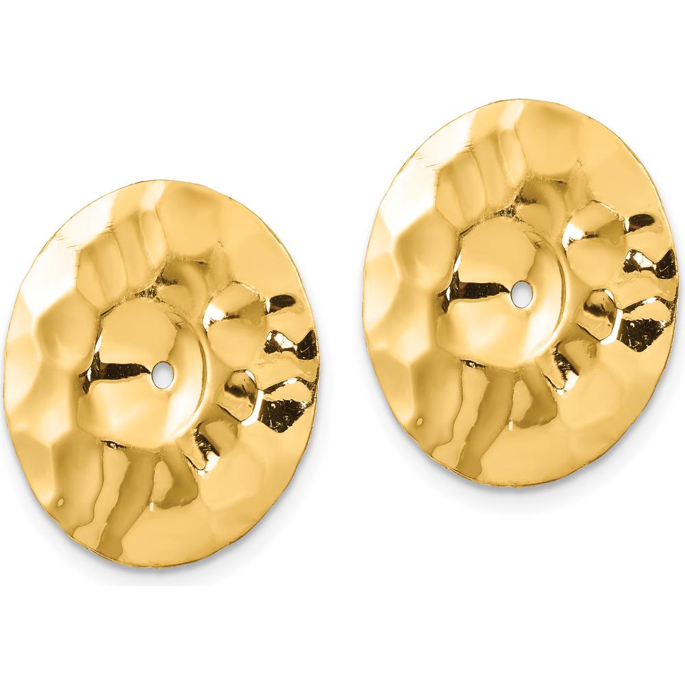 14K Yellow Gold Polished Hammered Disc Earring Jackets - 16mm Length by Oro Pregiato