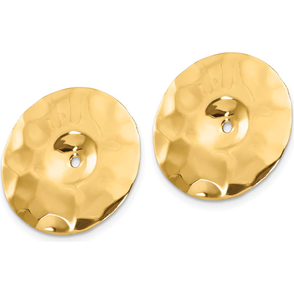 14K Yellow Gold Polished Hammered Disc Earring Jackets by Oro Pregiato