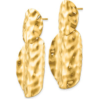 14K Yellow Gold Polished Hammered Drop Earrings - 45mm Length by Oro Pregiato