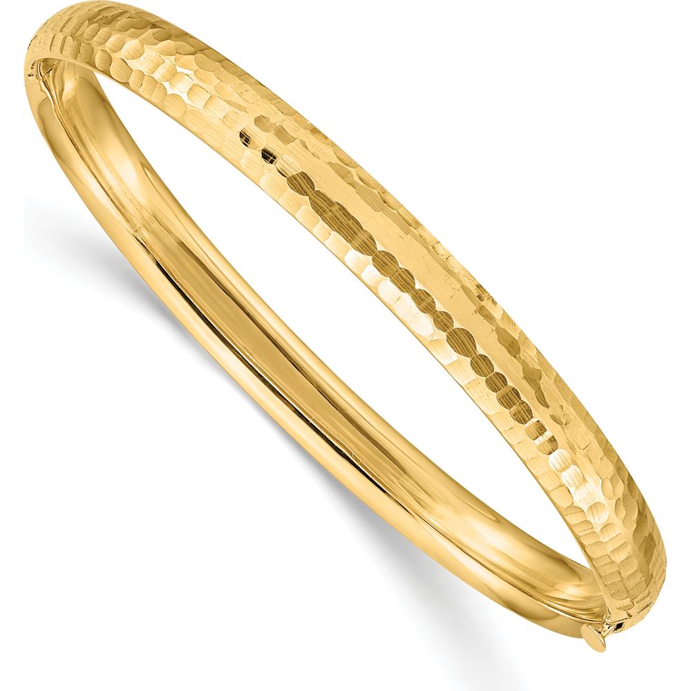 14K Yellow Gold Polished Hammered Hinged Child's Bangle - 5mm Width by Oro Pregiato