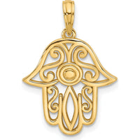 14K Yellow Gold Polished Hamsa Charm with Swirl Design by Oro Pregiato