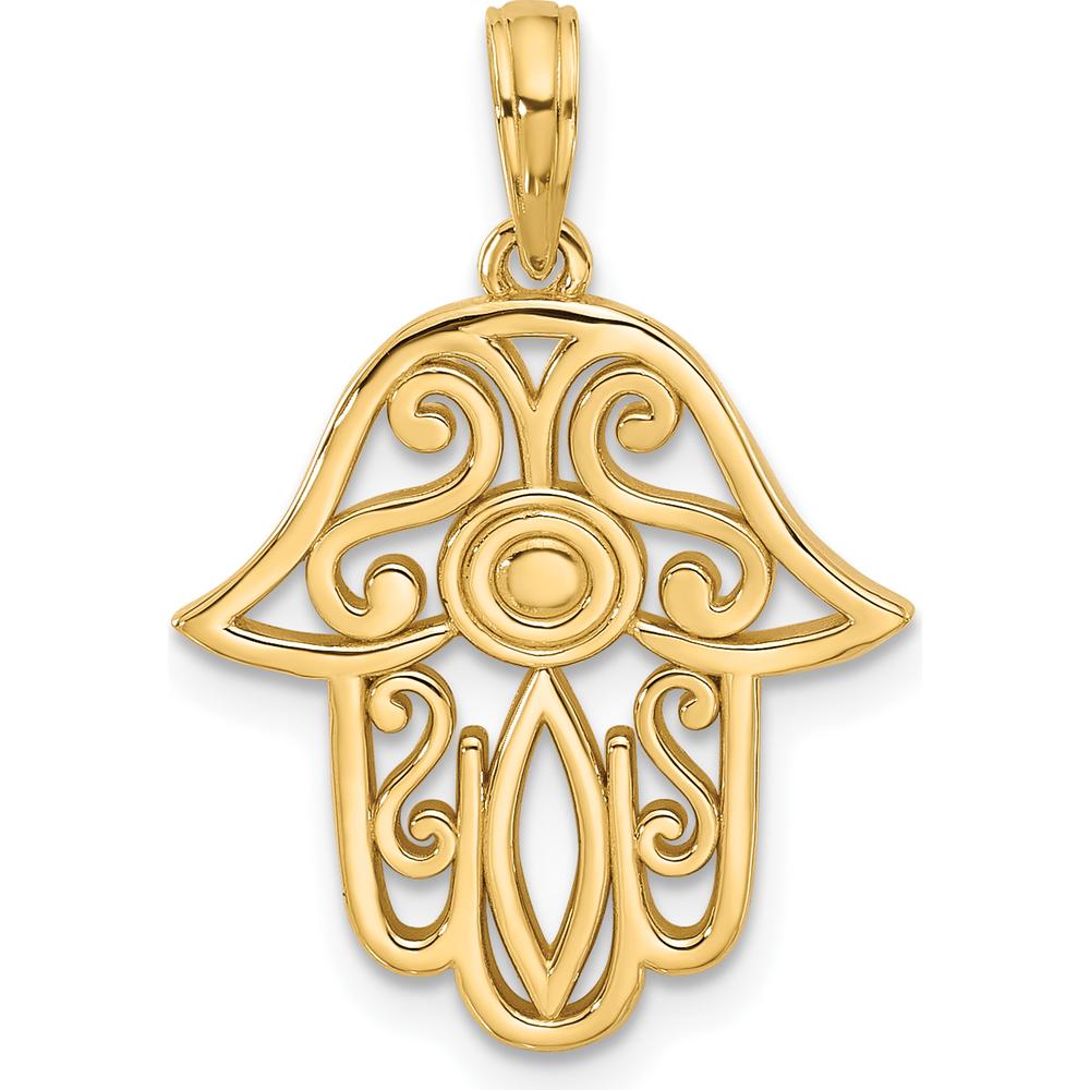 14K Yellow Gold Polished Hamsa Charm with Swirl Design by Oro Pregiato