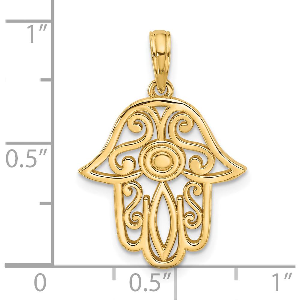 14K Yellow Gold Polished Hamsa Charm with Swirl Design by Oro Pregiato