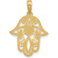 14K Yellow Gold Polished Hamsa Charm with Swirl Design by Oro Pregiato