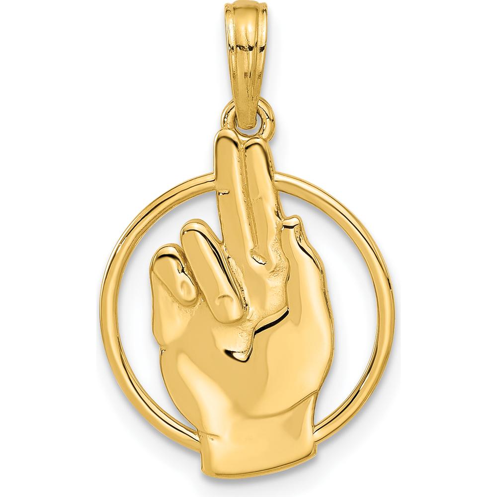 14K Yellow Gold Polished Hand Gesture in Circle Pendant - 24.25mm Length by Oro Pregiato