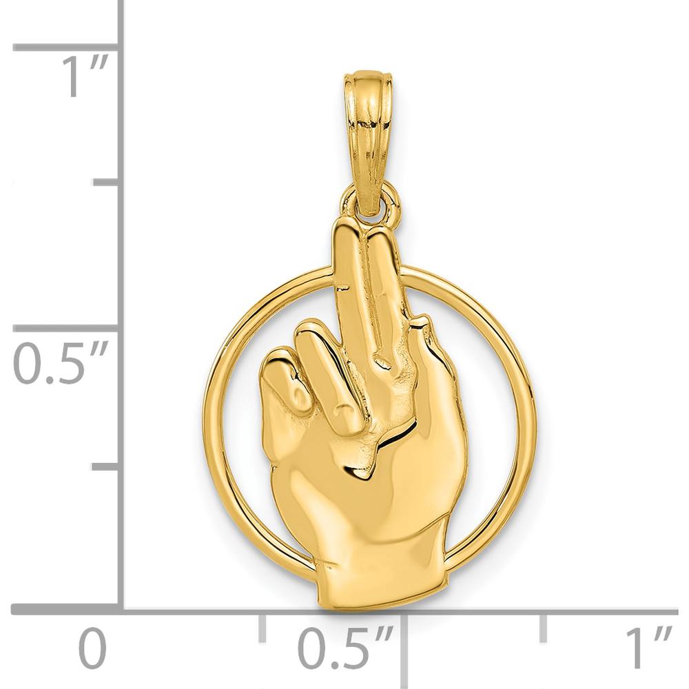 14K Yellow Gold Polished Hand Gesture in Circle Pendant - 24.25mm Length by Oro Pregiato