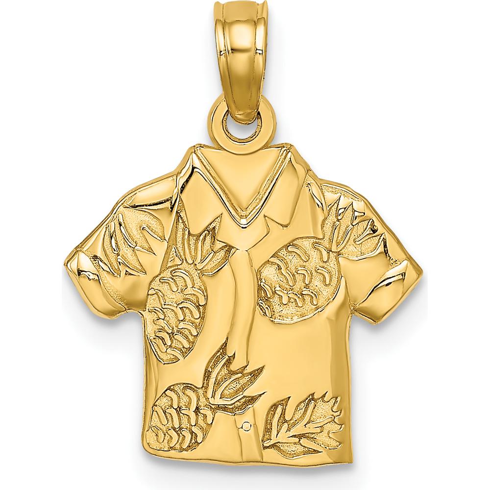 14K Yellow Gold Polished Hawaiian Pineapple Shirt Charm - Tropical Island Pendant by Oro Pregiato