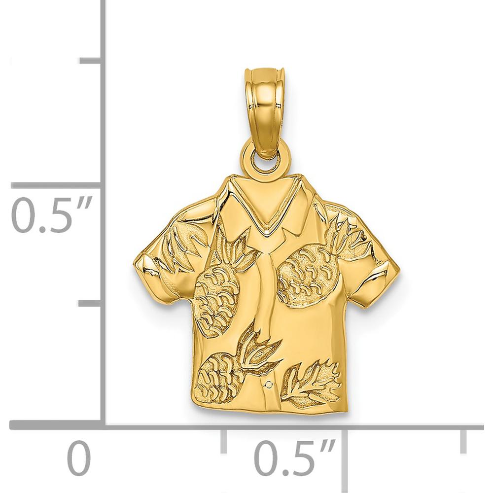 14K Yellow Gold Polished Hawaiian Pineapple Shirt Charm - Tropical Island Pendant by Oro Pregiato