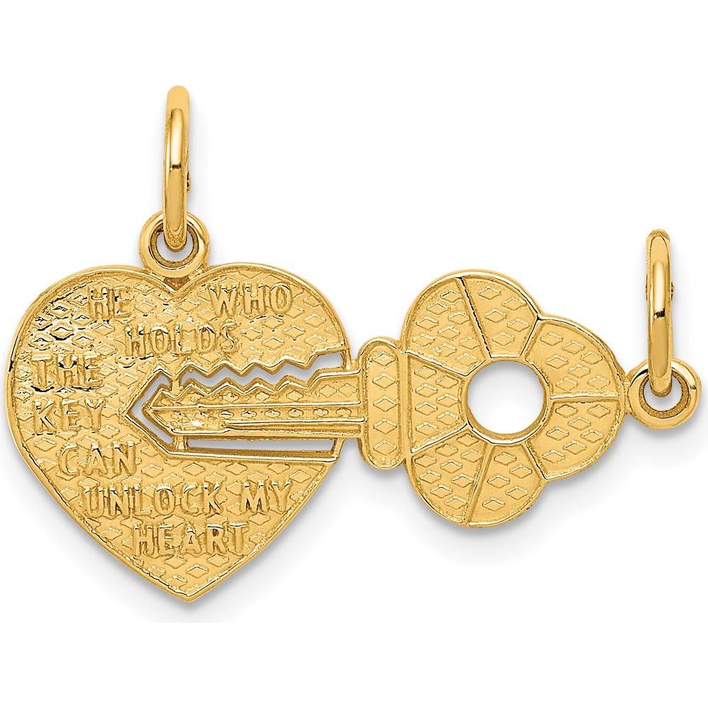 14K Yellow Gold Polished "He Who Holds The Key Can Unlock My Heart" Break-Apart Charm - 19mm x 24mm by Oro Pregiato