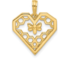 14K Yellow Gold Polished Heart and Bee Honeycomb Pendant - 22.75mm by Oro Pregiato