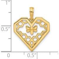 14K Yellow Gold Polished Heart and Bee Honeycomb Pendant - 22.75mm by Oro Pregiato