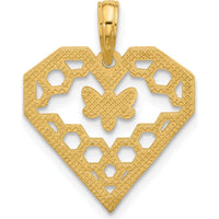 14K Yellow Gold Polished Heart and Bee Honeycomb Pendant - 22.75mm by Oro Pregiato
