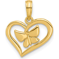 14K Yellow Gold Polished Heart and Butterfly Charm Pendant - 18.9mm Length by Oro Pregiato