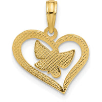 14K Yellow Gold Polished Heart and Butterfly Charm Pendant - 18.9mm Length by Oro Pregiato
