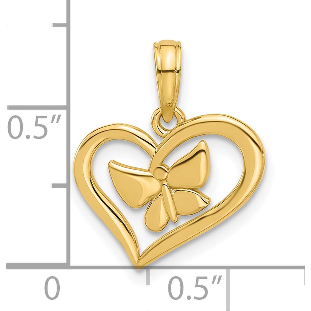 14K Yellow Gold Polished Heart and Butterfly Charm Pendant - 18.9mm Length by Oro Pregiato