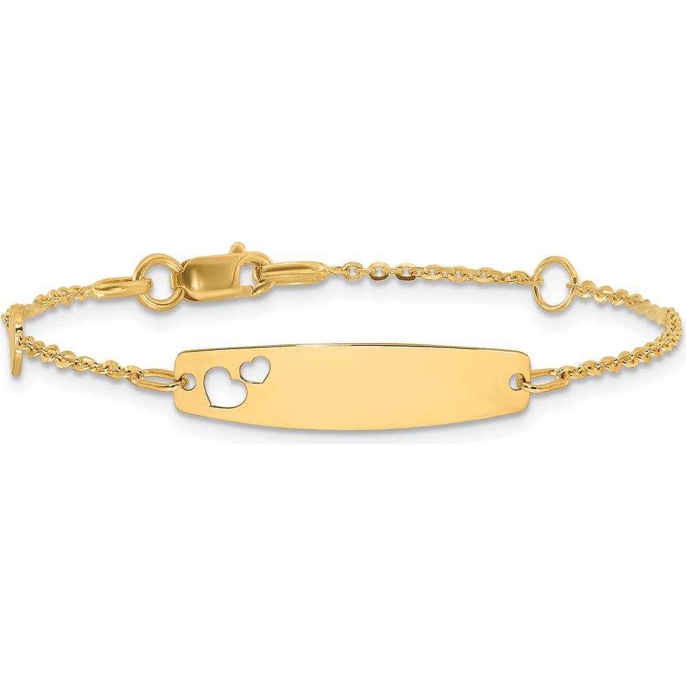 14K Yellow Gold Polished Heart and Cut-out Heart Plate Baby ID Bracelet - 5.5" Length by Oro Pregiato