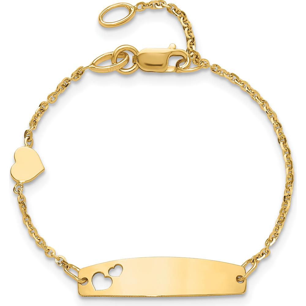 14K Yellow Gold Polished Heart and Cut-out Heart Plate Baby ID Bracelet - 5.5" Length by Oro Pregiato