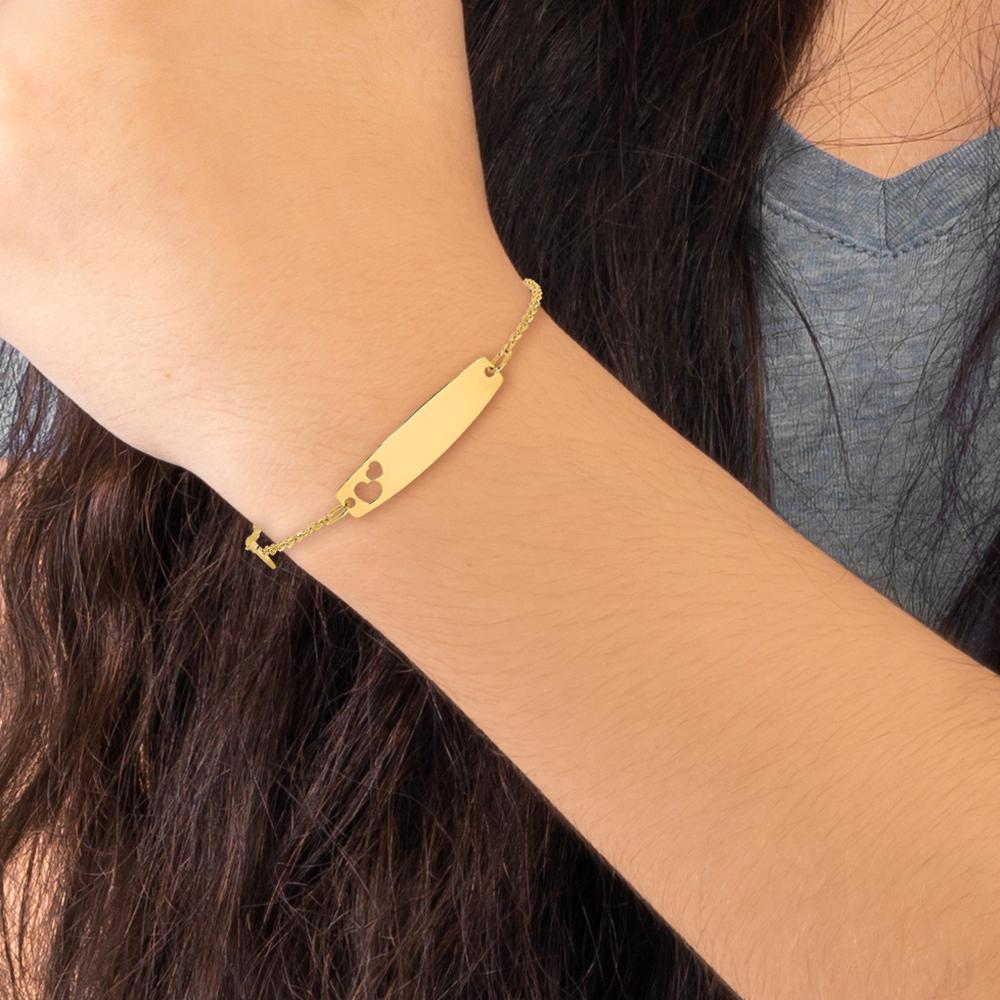 14K Yellow Gold Polished Heart and Cut-out Heart Plate Baby ID Bracelet - 5.5" Length by Oro Pregiato