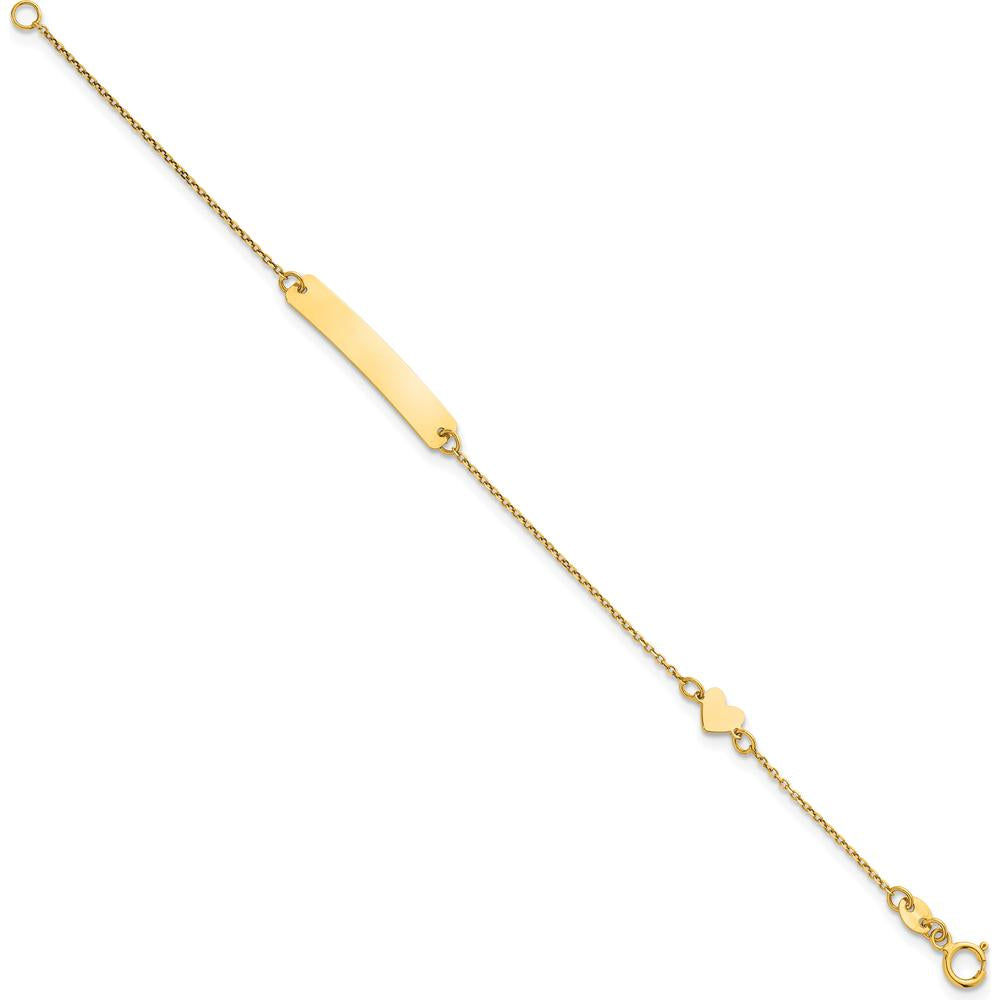 14K Yellow Gold Polished Heart and Plate 5.5" Baby/Child ID Bracelet with Engravable Plate by Oro Pregiato