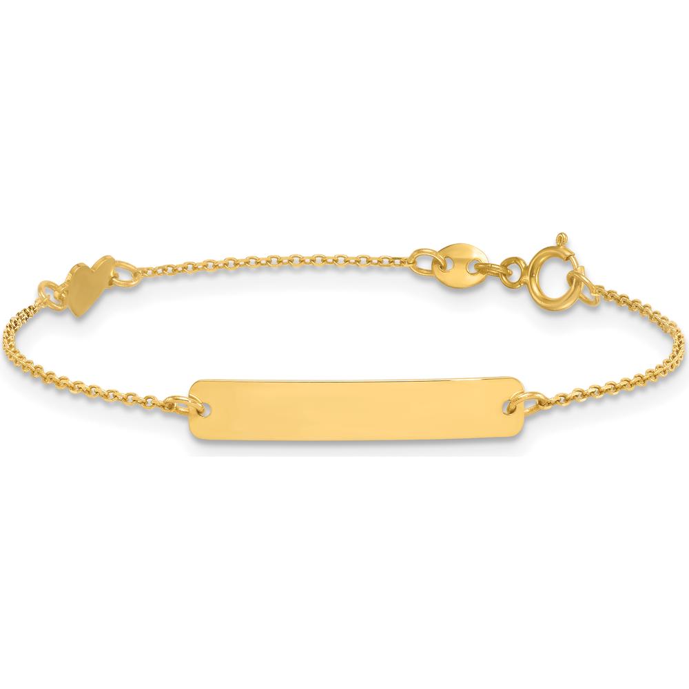 14K Yellow Gold Polished Heart and Plate 5.5" Baby/Child ID Bracelet with Engravable Plate by Oro Pregiato